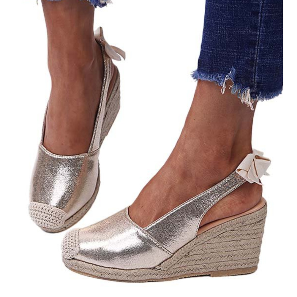 Yasirun Bow Accent Espadrille Wedge Sandal in Golden Size‎ 8 New Without Box